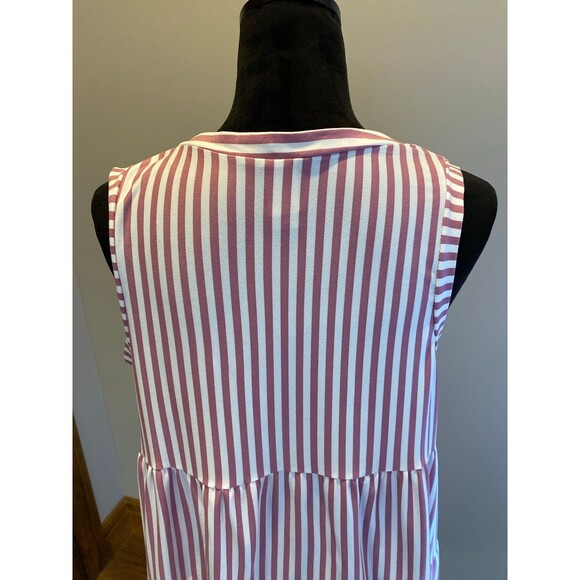 Sew In Love Top Size Large Tiered V Neck Sleeveless  Pink Striped Summer Blouse - Picture 6 of 11